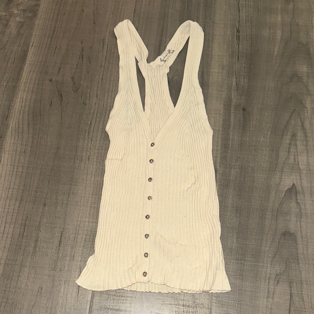 Free People Cream Sleeveless Ribbed Cami